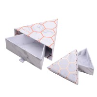 Marble color golden hot stamping cardboard paper triangle shaped gift packaging box